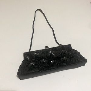 Lancôme Black clutch - beaded sequined flower patterns *NWOT*